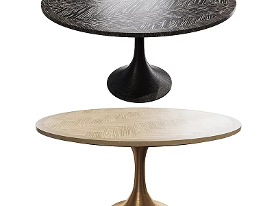 Modern Round Dining Tables With Textured Surfaces And Stylish Pedestal Bases In Black And Beige 3d model