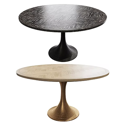 Modern Round Dining Tables With Textured Surfaces And Stylish Pedestal Bases In Black And Beige 3d model
