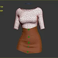 Stylish Women's Striped White Top With Three Quarter Sleeves And Red Buttoned A Line Skirt