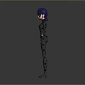 Game Movie Character With Blue Hair Black Goggles In Polka Dot Bodysuit Standing Pose