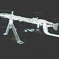 Detailed Military Machine Gun Weapon With Tripod Stand And Ammunition Belt Setup