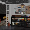 Organized Garage Space with Tool Storage Shelves Hanging Tools and Yellow Classic Car View