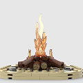 Building Blocks Campfire Model With Flames Logs And Stone Base 3d model