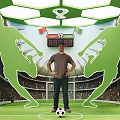 FIFA World Cup Qatar 2022 Soccer Ball Flags With Football Players And Stadium
