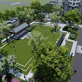 Residential Landscape With High Rise Buildings Green Space Trees And Walking Path