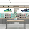 Shopping Mall Shoe Counter With Large Screen Display And Diverse Sneaker Collection On Shelves