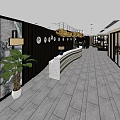 Modern Shop Front Desk Design With Curved Counter Green Plant And Wall Decor