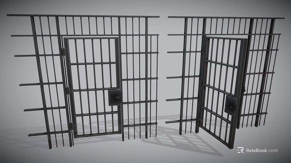 Sturdy Metal Barred Gates With Secure Locks For Safety And Security 3d model 