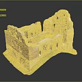 Ancient Ruin Architecture Red Brick Structure With Windows Doorways And Grass Base 3d model