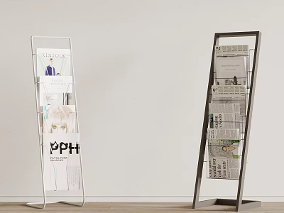 Books and Magazines Displayed on Modern Magazine Racks in Minimalist Room 3d model