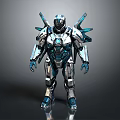 Futuristic Armored Mechanical Character With Silver Blue Armor And Back Thrusters