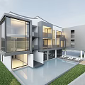 Modern Detached Villa with Large Glass Windows Swimming Pool and Lawn