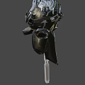 Sci Fi Warrior In Black Armor With Red Accents Standing In Profile And Back Weapon