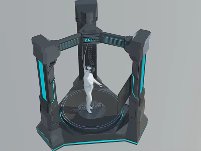 Smart Immersive VR Experience Machine with User Standing Inside Wearing Headset 3d model