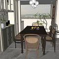 Modern Restaurant Interior With Dining Table Chairs Green Cabinets And Decorative Plants