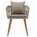 Stylish Leisure Chair With Wicker Armrests Light Gray Cushion And Wooden Legs