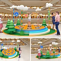 Mall Indoor Children Play Area With Colorful Circular Platform Tree Decorations And White Ball Lights