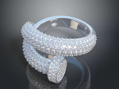 Sparkling Silver Diamond Paved Ring As Elegant Clothing Accessory Piece 3d model