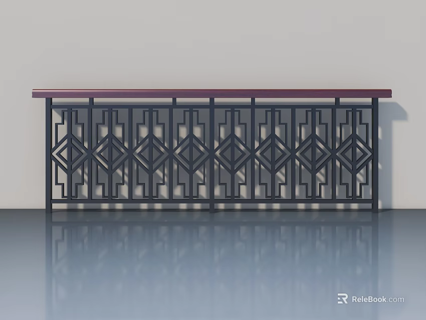 Modern Black Metal Swing Door With Geometric Pattern And Red Top Rail For Interior Design 3d model 
