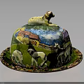 Colorful Decorative Hat Box With Sheep Motif And Countryside Scene Design
