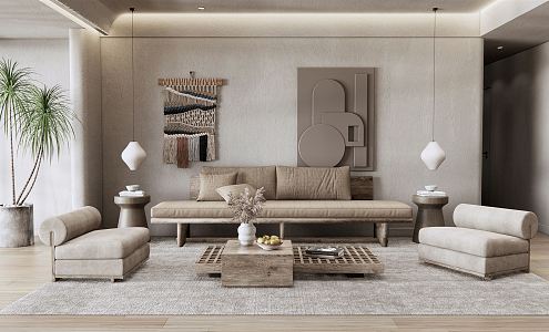 Quiet Living Room Sofa Tea Table Double Sofa Single Sofa 3d model