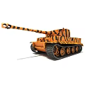 Orange and Black Striped Camouflage Military Tank with Detailed Exterior and Cannon