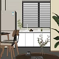 Modern Living Dining Room Interior With TV Indoor Plants Round Coffee Table And Wall Art