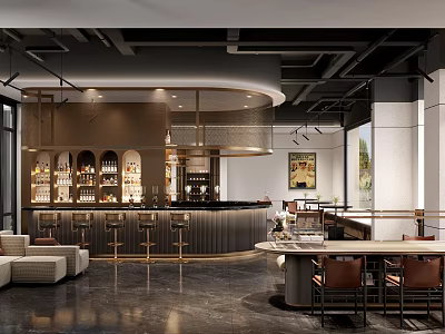 Modern Industrial Bar Interior With Wine Racks Bar Stools And Sofas 3d model