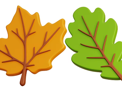 Leaf Shaped Maple Oak Leaf Decorative Ornament Set Orange Green With Vein Details Home Decor 3d model