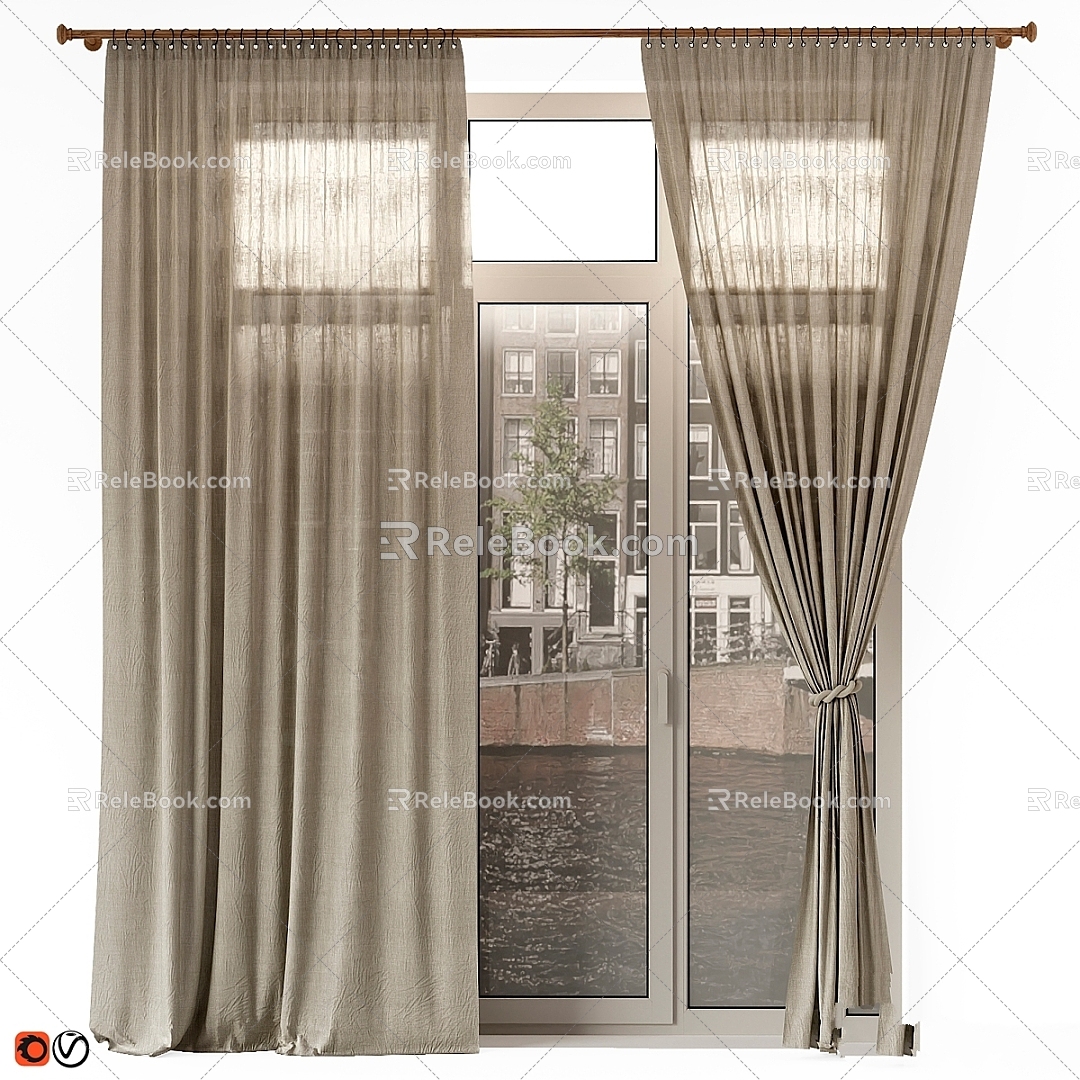 modern curtain curtains linen onco roman wabi sabi 3d model