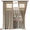 Tied Back Beige Linen Curtains Over Glass Doors With Canal And Building View