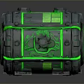 Sci Fi Landscape With Glowing Green Chest And Metallic Details In Dark Setting