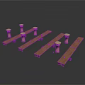 Wooden Scene Construction Components Featuring Long Planks And Cylindrical Bases