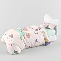 Cute Kids Bed With White Headboard Pink Quilt Unicorn Flowers Stars And Clouds