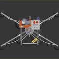 Multi Wheeled Mechanical Device With Metal Frame Orange Components And Gray Wheel Structure
