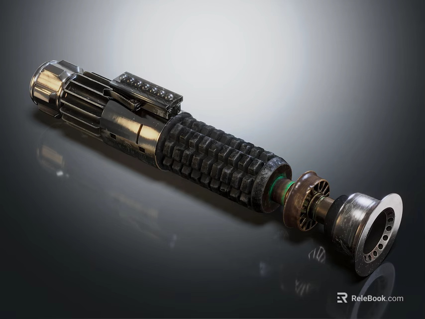 Detailed Mechanical Weapon With Metallic Gear Parts Grip And Rotating End Components 3d model 