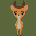Cartoon Deer Fawn With Big Eyes Pink Cheeks And White Spots On Green Background
