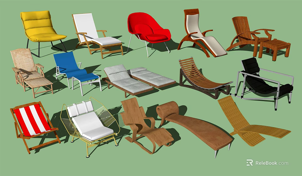 Colorful Modern Lounge Chairs With Various Styles And Materials For Outdoor Use 3d model 