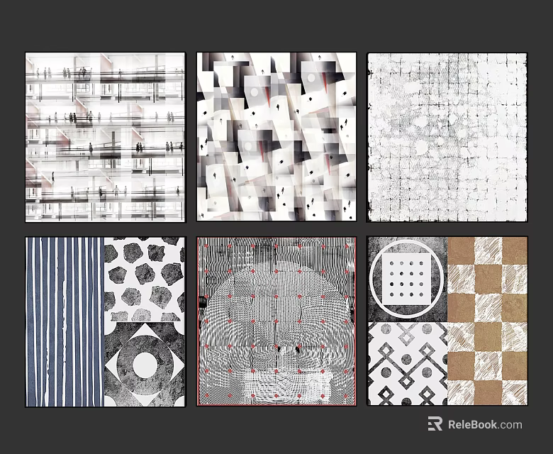 Abstract Wall Art Collection With Various Geometric Patterns And Textured Designs 3d model