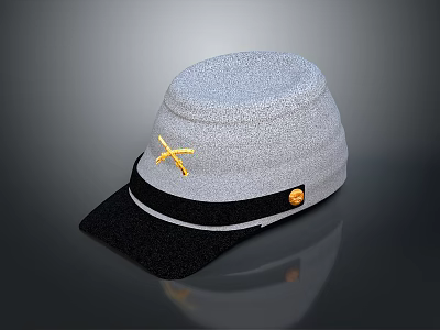 Gray Daily Life Hat With Black Brim Yellow Cross Decoration And Gold Button 3d model