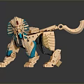 Detailed Golden And Blue Mechanical Lion Figure With Egyptian Decorative Details