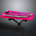 Pink Electronic Keyboard With Control Knobs And Piano Keys On Stand