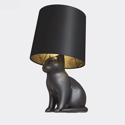 Stylish Black Cat Shaped Table Lamp With Black Lampshade And Golden Inner Lining 3d model