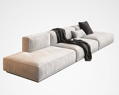 Light Gray Fabric Sectional Sofa with L Shaped Design Black Throw Blanket and Pillows 3d model