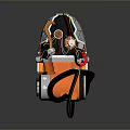Polyhedral Shaped Household Item With Orange Base Wheels And Connecting Cables