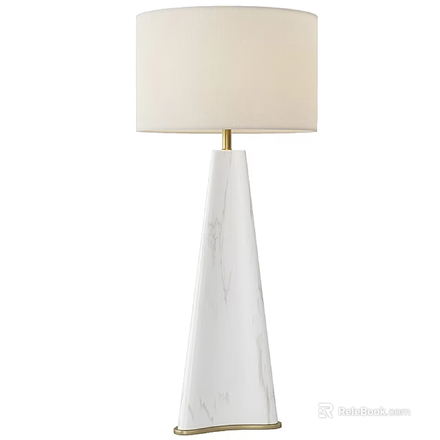 Modern White Table Lamp With Conical Marble Base And Fabric Shade Design 3d model 