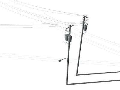 Urban Road Facilities With Utility Poles Power Lines And Street Lights 3d model