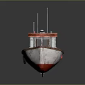 Small Red and White Vintage Water Transport Boat With Cabin Deck and Rustic Rusty Design