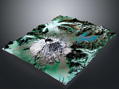 Detailed 3D Terrain Model Featuring Mountain Volcano Lake And Green Terrain 3d model