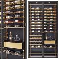 Elegant Modern Wine Cabinet Design With Golden Metal Frame And Glass Doors